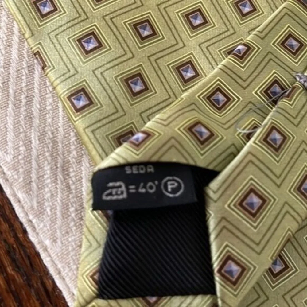 Zegna Silk Tie‎ Men's Designer Made In Italy Green & Purple Geometric